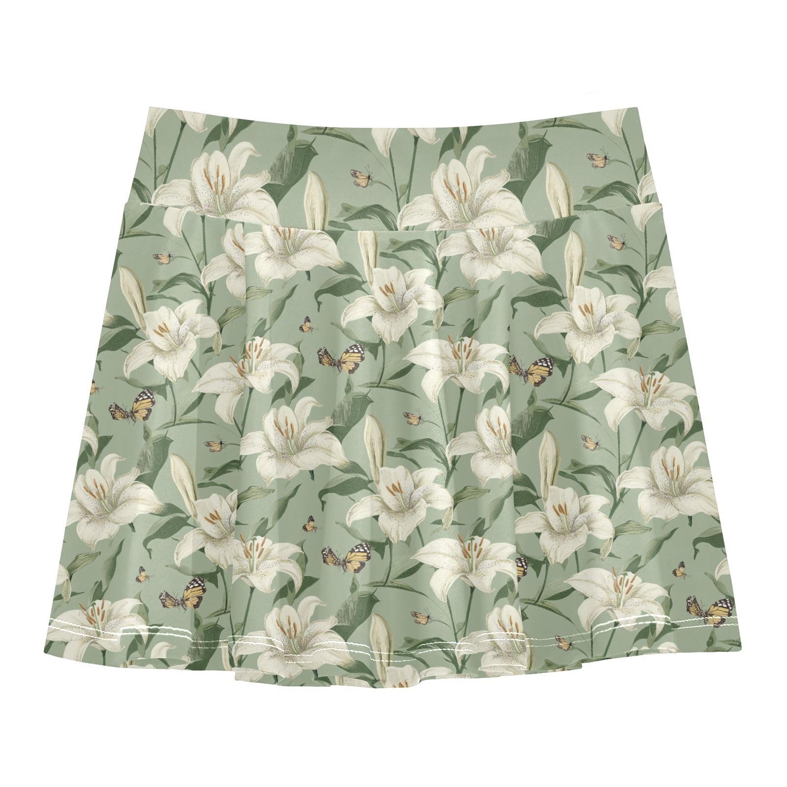 Vintage Sage Green_1 Flowy Girls Tennis Skirts with Built in Shorts Kids Pleated Tennis Skirt with Pockets Skort for Little Girl