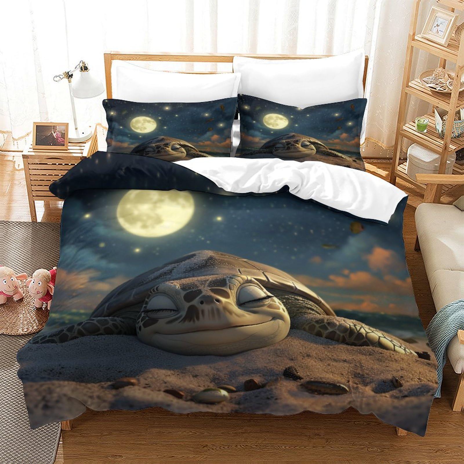 NRAOPEVVD Sea Turtle Duvet Cover 3 PCS Hotel Quality Quilt Cover Bedding Set Bed Covers with Pillowcases with Zipper Closure Hypoallergenic Soft Breathable Microfiber Single（140x200cm）