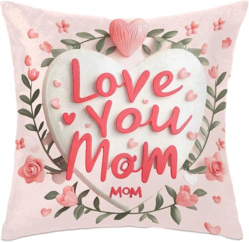 Funda de almohada personalizada para mamá, funda de almohada cuadrada para el día de la madre, decoración de 18 pulgadas, flores rosadas, amor verde