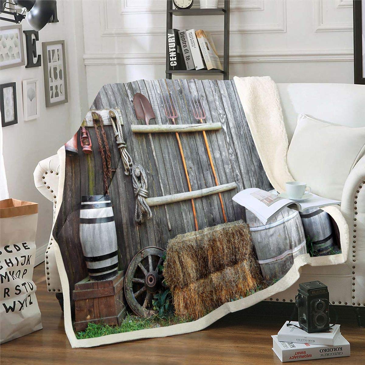 Loussiesd Agriculture Sherpa Blanket for Sofa Bed Farmhouse CCCCCative Country Style Fleece Throw Blanket Vintage Retro King 87x94 Inch — image 1