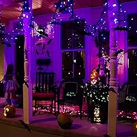 Vista 4 de JMEXSUSS Paquete de 2 luces solares de Halloween de 100 LED moradas/250 luces LED moradas de Halloween para interiores