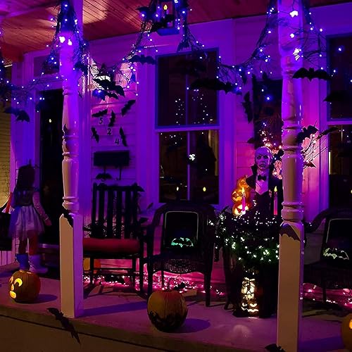 Miniatura 4 de JMEXSUSS Paquete de 2 luces solares de Halloween de 100 LED moradas/250 luces LED moradas de Halloween para interiores