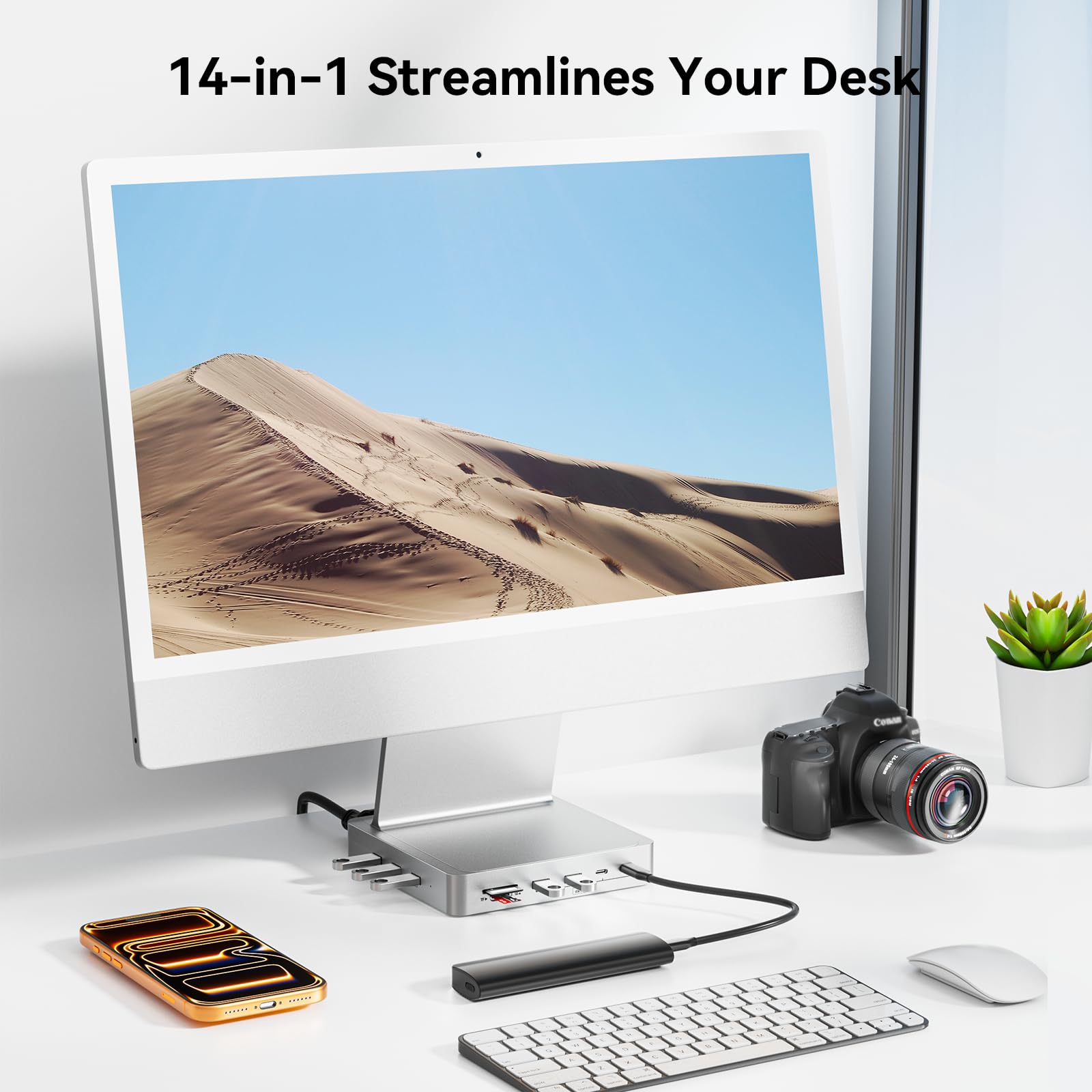 Docking station USB C a 13 porte per iMac 24" 2021/2023, 5 porte USB-A e 2 porte USB-C 3.0 con 5 Gbps, HDMI 4K@60Hz, Ethernet 1Gbps, DC 5V, slot per schede SD/TF, hub USB iMac M1/M3 con alloggiamento