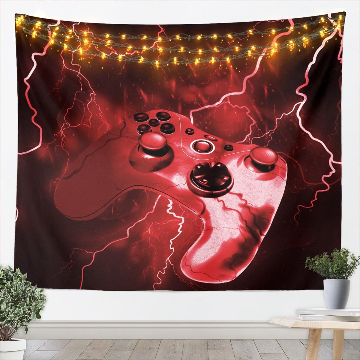 Boys Games Tapestry Wall Hanging Red Lightning Gamepad Tapestry Boys Girls Video Gamer Gaming Wall Tapestry Modern Stylish Game Controller Wall Art for Bedroom Living Room,Medium 51x59 Inch