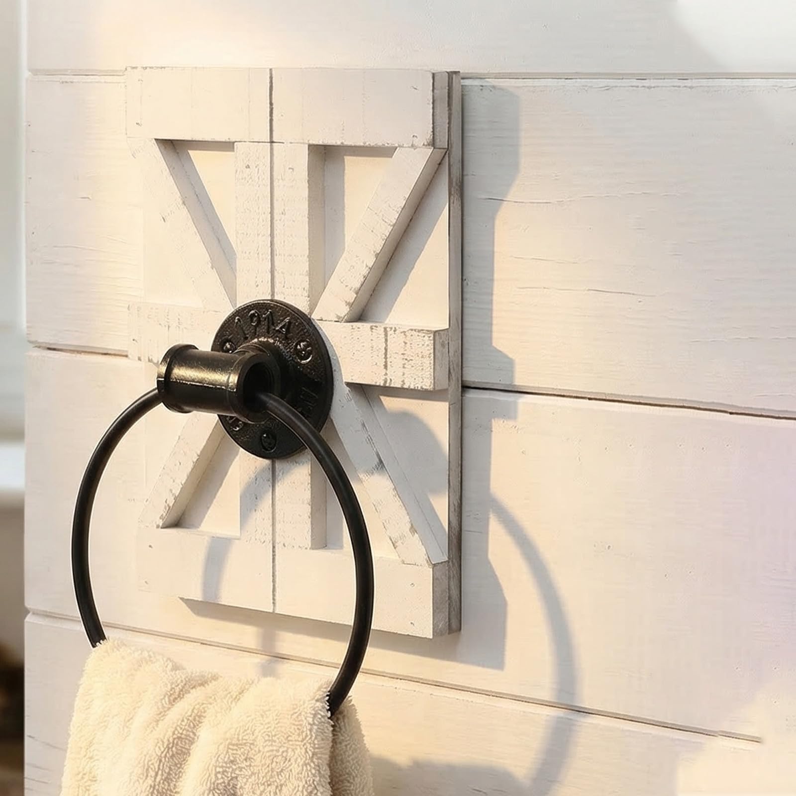 OSALADI Toallero de Pared Rústico de Hierro y Madera Blanco 2 Piezas para Baño y Cocina Diseño Vintage y Ahorro de Espacio