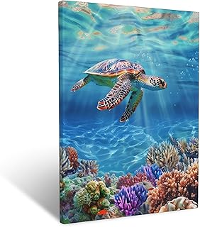 Sea Turtle Canvas Wall Art for Bathroom Living Room Bedroom Office,Turtle Coastal Ocean Pictures Wall Decor Nautical Sea Print Coastal Painting Home Modern Artwork Framed Decoration 12 x 16 inch