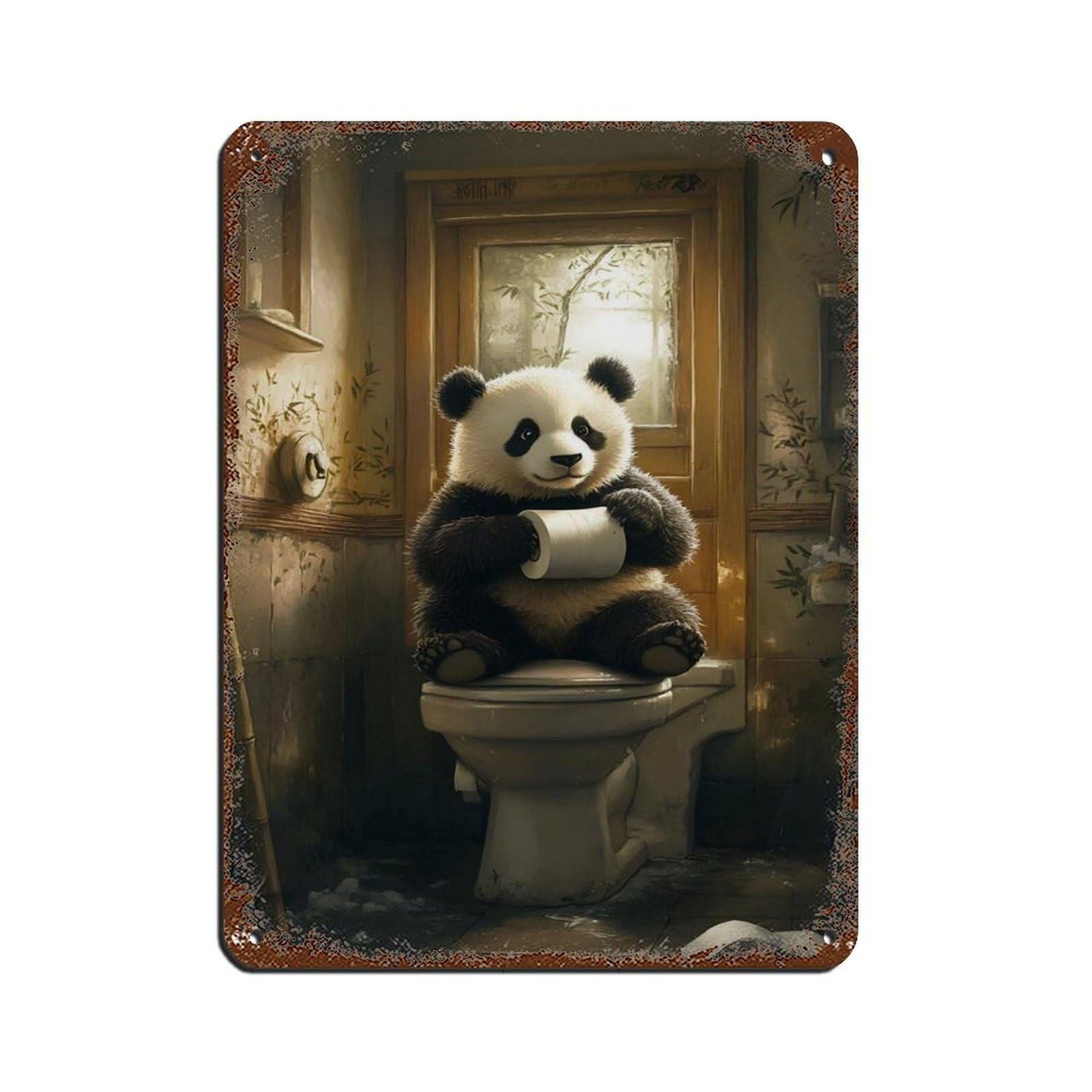 Cute Panda Bathroom Art Funny Panda Tin Sign Vintage Metal Pub Club Cafe Bar Home Wall Art Decoration Poster Retro 12x16inch(30x40cm)