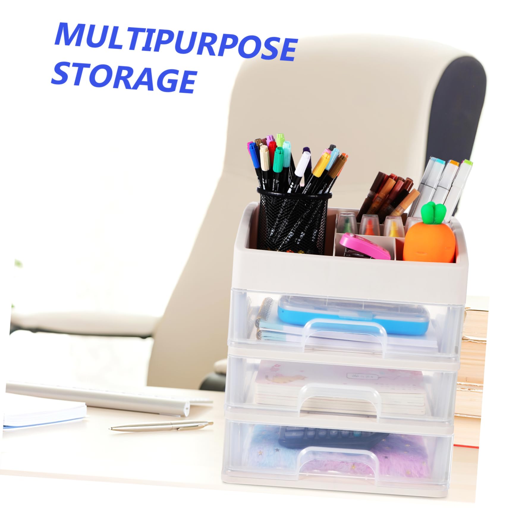 Organisateur de Rangement de Type Tiroir Blanc, Plastique, 3 Niveaux