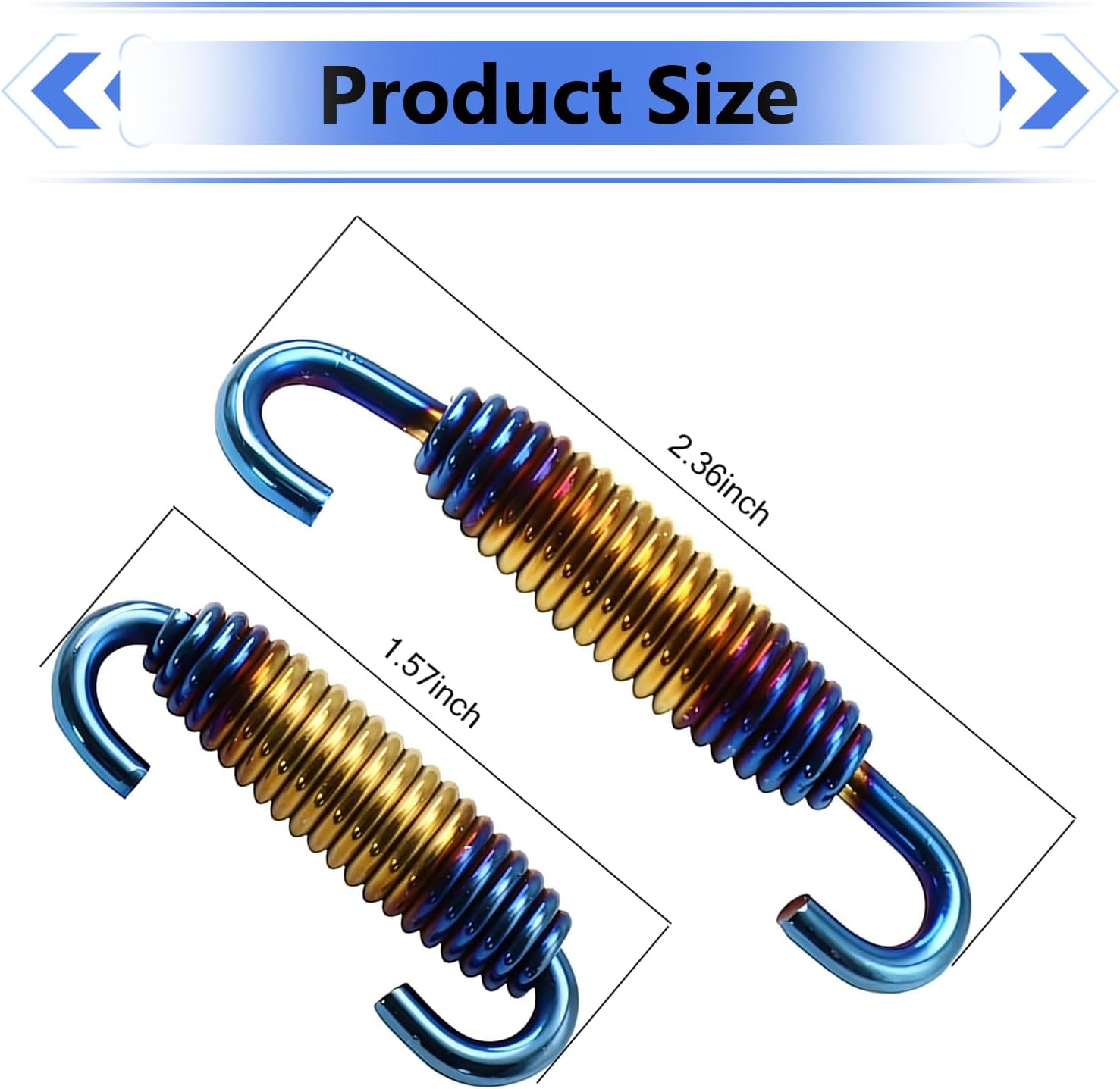 2 PCS Motorcycle Exhaust Muffler Springs, 1.57" - 2.36" Retractable Exhaust Pipe Spring with Hook, Vibration-damping Muffler Hardware, for Motorcycles Scooters ATVs (Multicolored Blue)