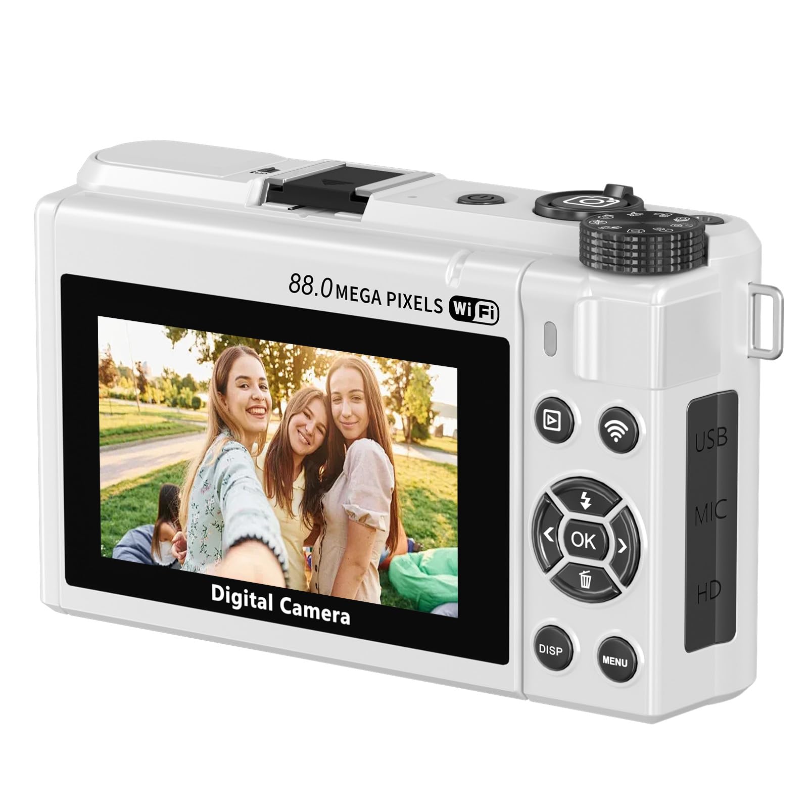 Generic Fotocamera Mirrorless WiFi da 88 MP 8K con Messa a Fuoco Automatica Zoom 18X con Doppia Batteria per Hobbisti e Principianti (WHITE)