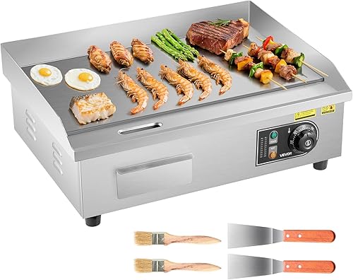 Miniatura 13 de VEVOR Plancha eléctrica comercial, 21 x 11.8 pulgadas, 1750 W, control de temperatura ajustable de 122-570 °F, parrilla superior plana de acero