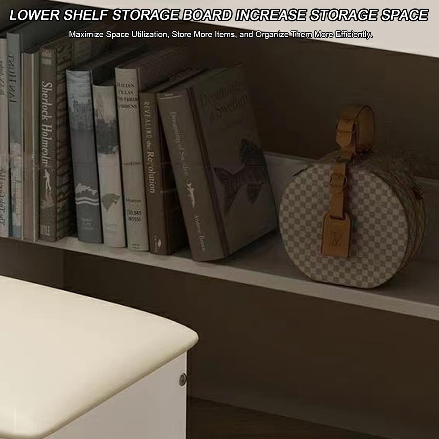Lower shelf storage board increasing storage space