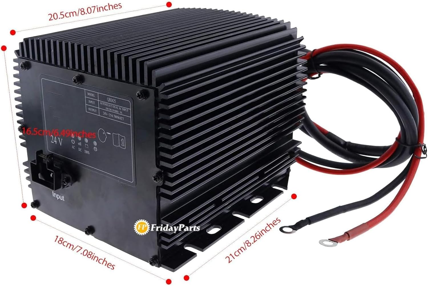 Dimensions of the FridayParts 24V 25A Battery Charger