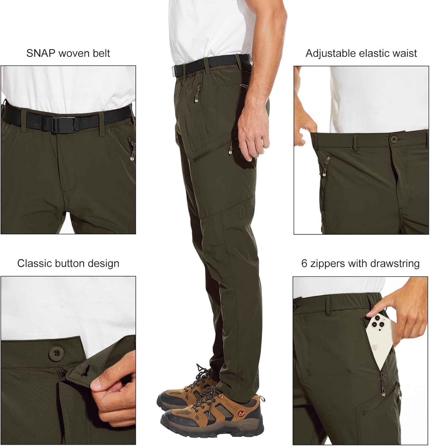 Arunlluta Hiking Pants for Men, Hiking Travel Pants Water-Resistant Mens Work Pants Stretch Quick Dry Lightweight - Image 3