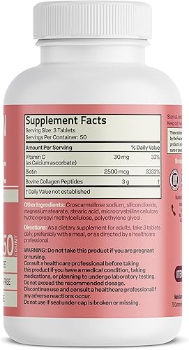 Miniatura 2 de Bronson Péptidos de colágeno de 3000 mg (por porción) con biotina y vitamina C - para el cabello, la piel y las uñas, sin OMG, 150 tabletas