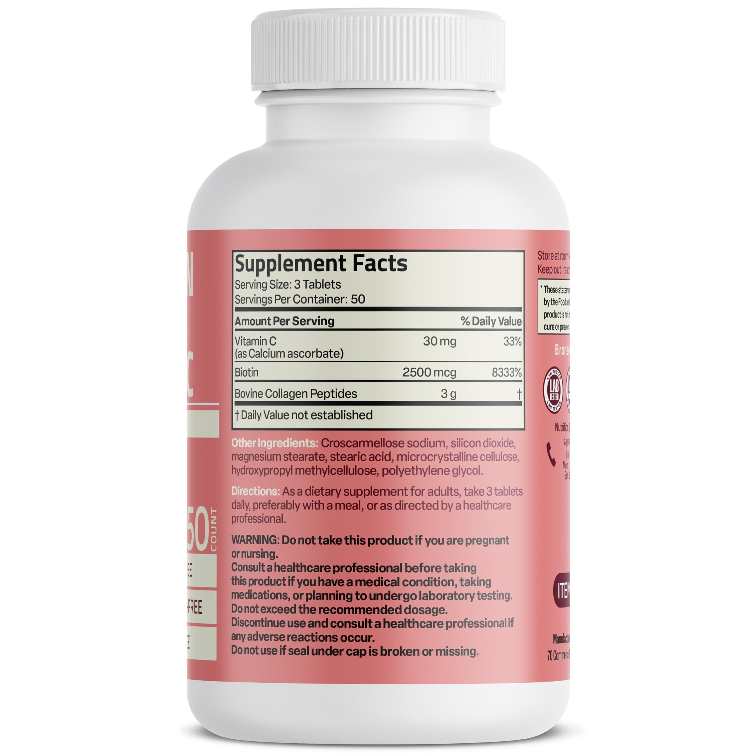 Bronson Collagen Peptides 3000mg (per Serving) with Biotin & Vitamin C - for Hair, Skin & Nails Support, Non-GMO, 150 Tablets