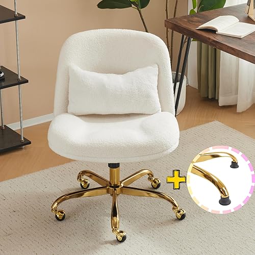 Miniatura 6 de VINGLI Silla de oficina ancha con patas cruzadas, silla de escritorio ergonómica con estampado de glúteos cómoda con almohada y base dorada, doble