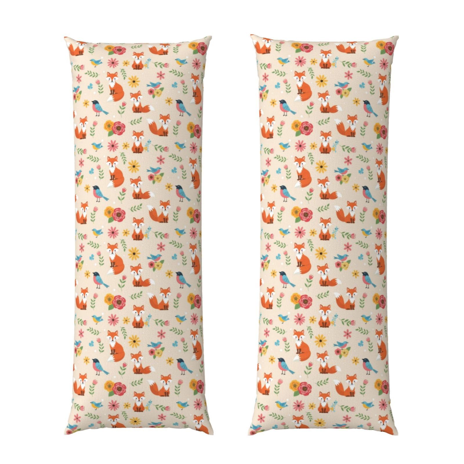 Body Pillow Cover 20x54 Inch, Fall Leaves Floral Flowers Foxes, Plush Velvet Long Pillowcase with Zipper, Softffy Rectangular Case for Couch Bed Hotel Decor