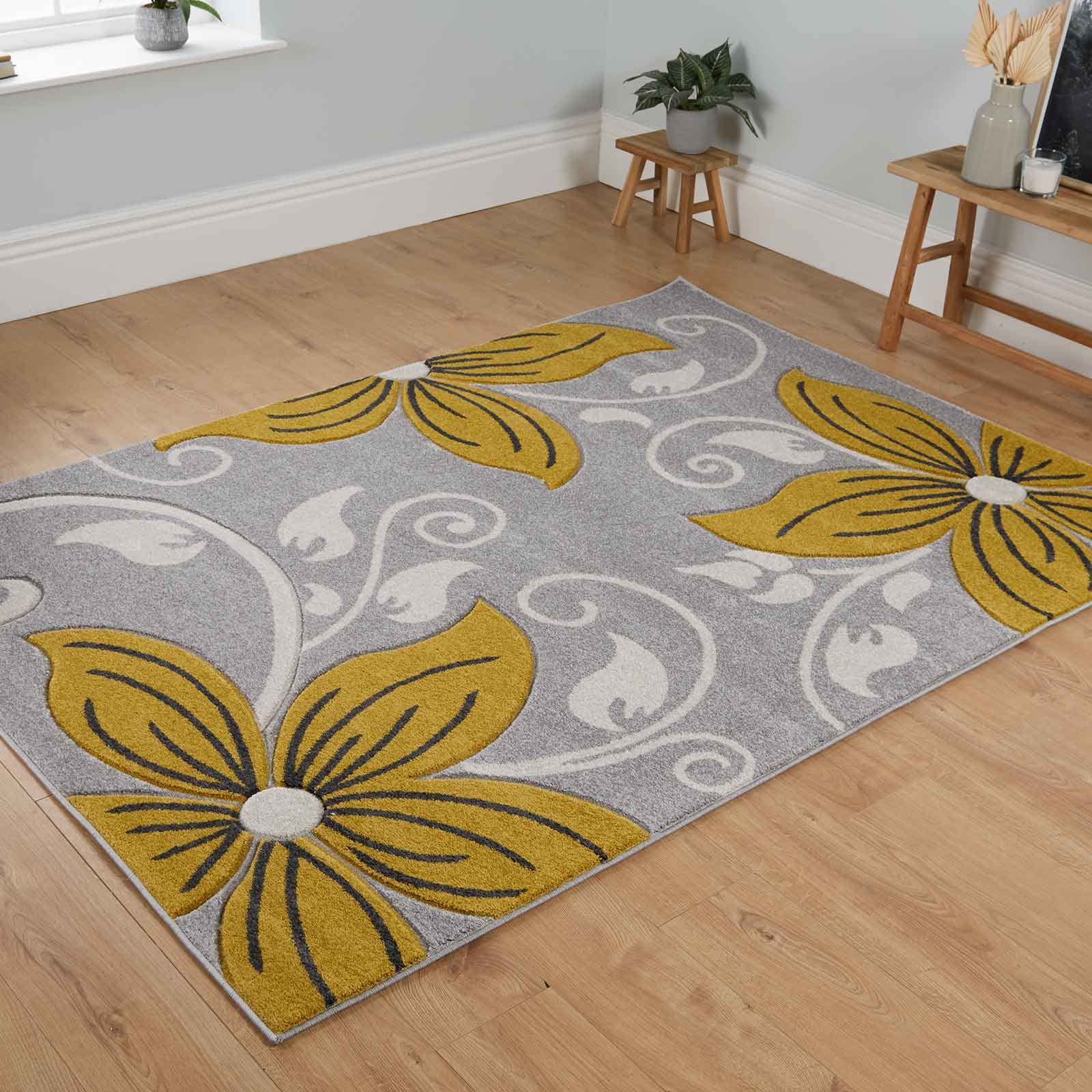 Rugs4sale Vogue Grey 1.4cm Thick Pile Modern Area Rug Living Room, Bedroom, Office And Home Decor l Ideal For Kids Room, Dining Hall, Indoor/Outdoor Carpet Mat (Grey/Yellow-60x120cm)