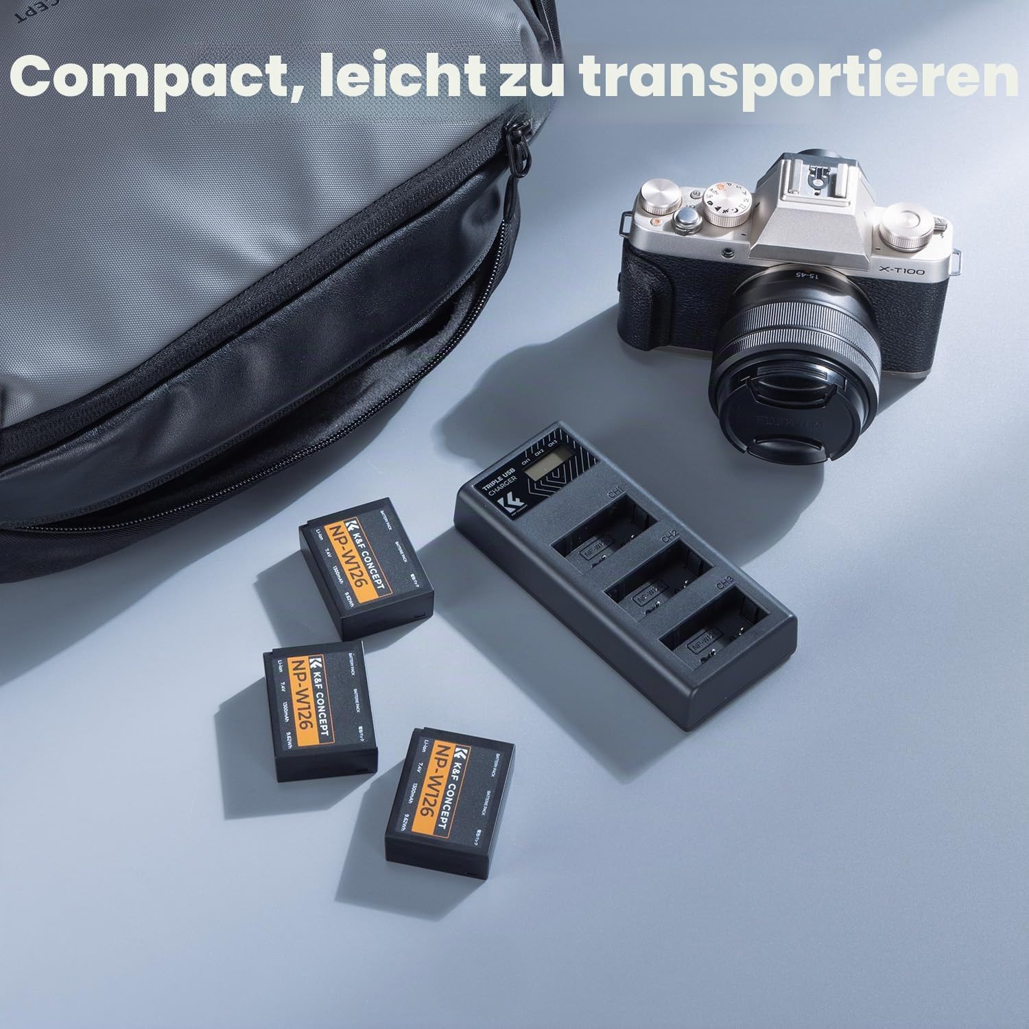 K&F CONCEPT NP-W126 NP-W126S Akku(3er-Pack) und verbessertes 3-Fach-Ladegerät, kompatibel mit Fujilm x Half AKKU XM5, X100VI, X100V, XS10, XT30, XT30 II, XT20, XE4, XE5,A5 Kameras