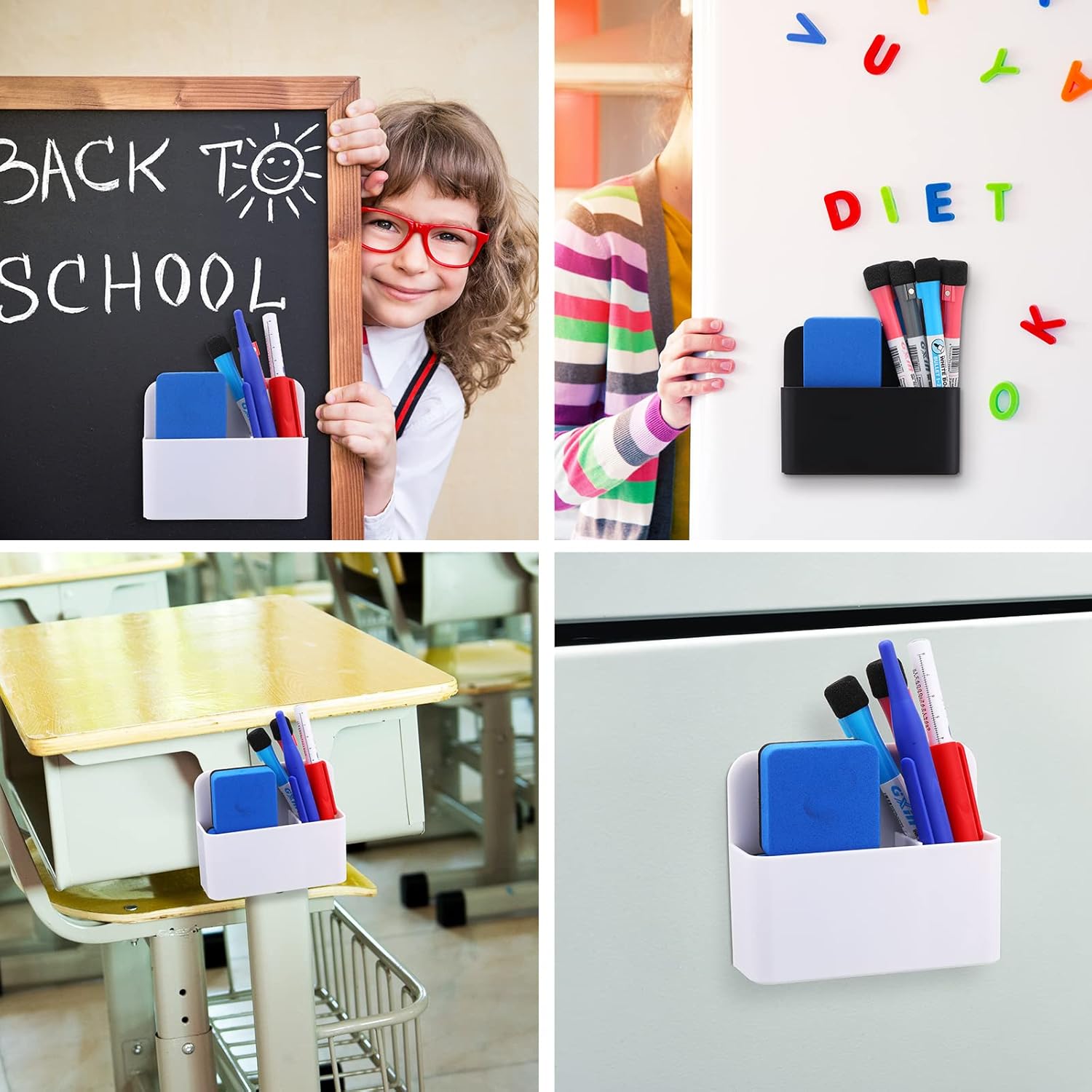 Colarr 20 Pack Magnetic Dry Erase Marker Holder Bulk Whiteboard Magnetic Marker Holder Pen Pencil Organizer for Classroom Whiteboard Refrigerator Locker Storage (White, Black)