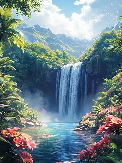 KY-lunk DIY Paint by Numbers for Adults Beginner, Rainbow Waterfall Hidden in Jungle, Paint by Numbers Kit Painting by Numbers for Adults, 16" x 20"