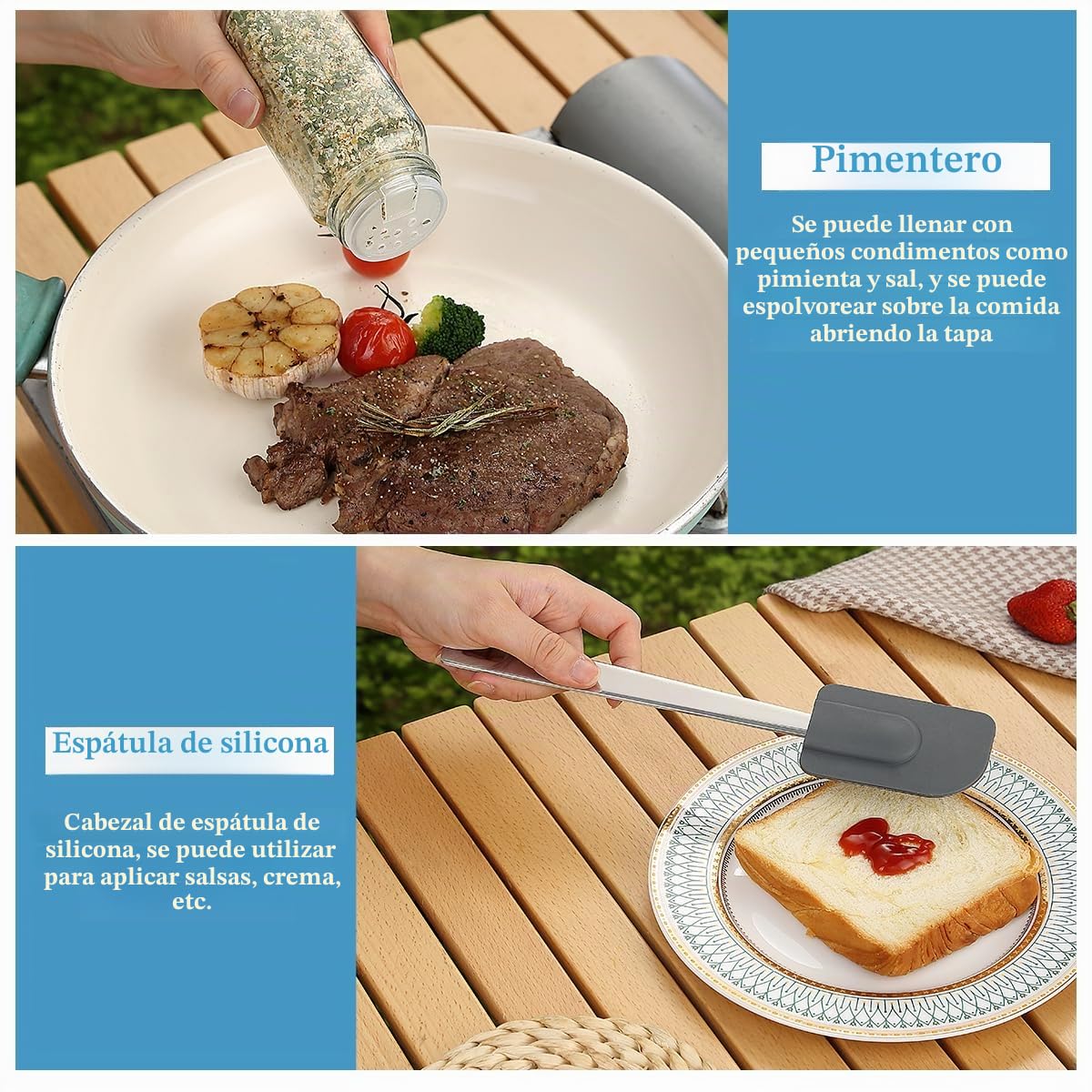 Kyraton Utensilios Cocina Camping Set De 15, Cubiertos Camping, Kit Cocina Camping, Ldeal para Viajes De Mochilero, Barbacoa, Camping Y Senderismo.