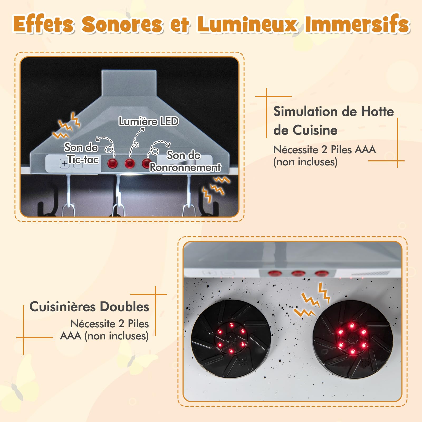 COSTWAY Cuisine Enfant en Bois avec Effets Sonores & Lumières Réels, Jeu de Cuisine avec Micro-Ondes & Cafetière, Machine à Glaçons & Armoires, Jeu d'Imitation pour Garçon Fille de 3 Ans+ (Marron)