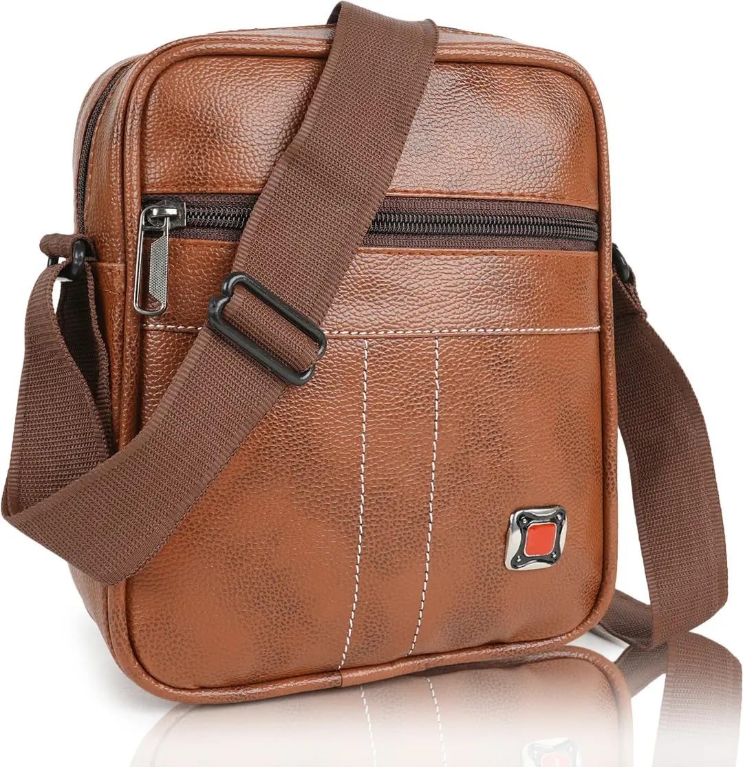 Men's Sling Bag - Pu Leather Crossbody Messenger for Travel & Biking - Compact Side Bag for Travel & Mobile | Mini Messenger Pouch for Cash, Keys & Passport (9 x 7 Inch)-image-29