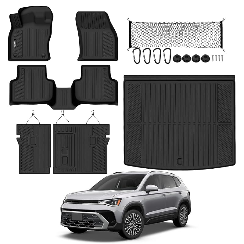 Kit de Tapetes Automotivos em TPE para Volkswagen Taos AWD 2022–2026 com Porta-Malas, Encostos e Rede de Carga