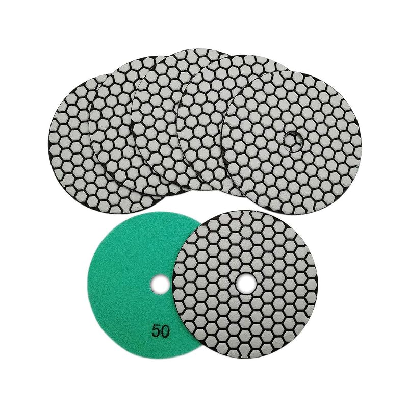 Discos de Polimento Diamantados a Seco para Pedra SHDIATOOL, Grão 50, 12,7 cm (5 pol.), Fixação hook-and-loop, Kit com 7 peças
