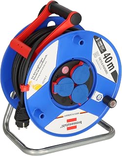 Brennenstuhl Garant IP44 Gewerbe-/Baustellen-Kabeltrommel, 40m - Spezialkunststoff (Baustelleneinsatz und ständiger Einsatz im Außenbereich, Made in Germany) blau