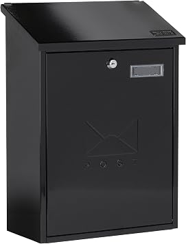 Burg-Wachter MB04BK Black Grand Wall Mounted Galvanised Steel Lockable Weatherproof Post Box - 33x45x15cm