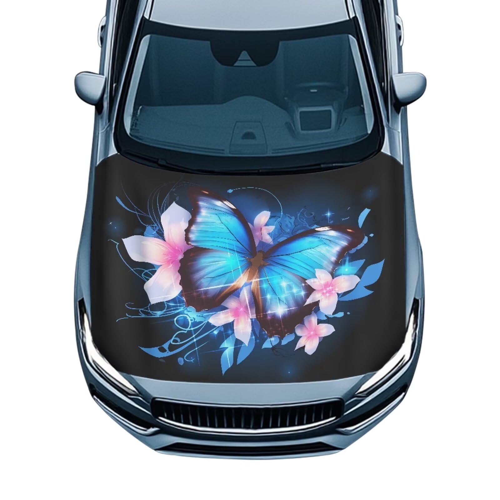 Butterfly Floral Car Hood Cover All Weather Protection Automotive Exterior Accessories Universal Fit Hood Covers for Cars, Trucks, SUV, or Van Full Coverage