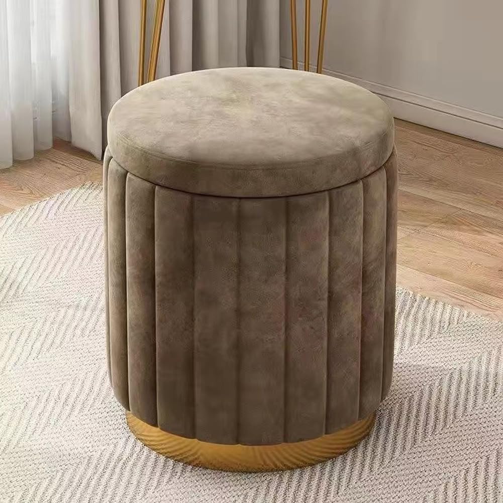 Sgabello ottomano con coperchio rimovibile, sgabello rotondo imbottito in velluto per trucco, poggiapiedi imbottito per soggiorno camera da letto (marrone)