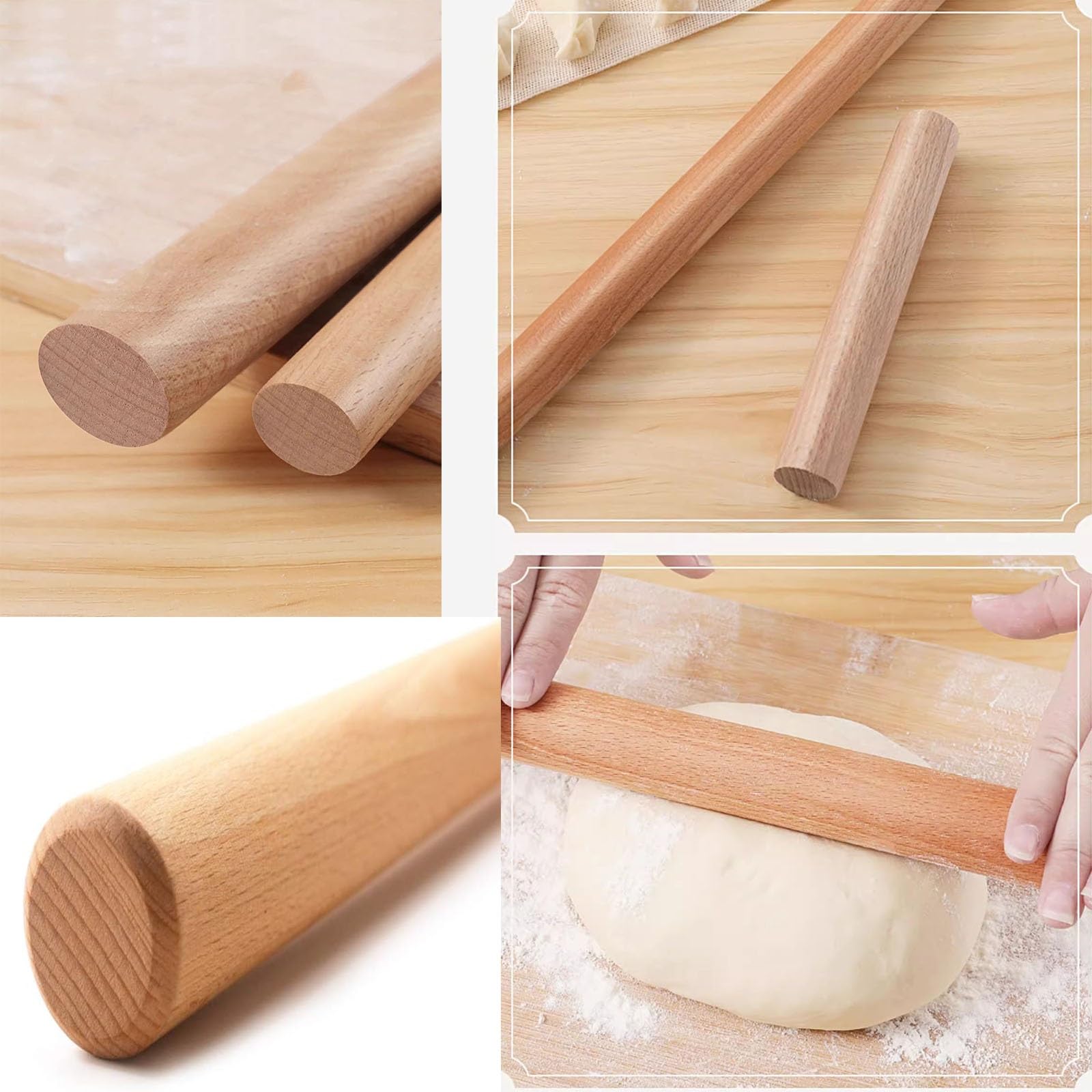 Rodillo de amasar cocina Rodillo De Madera Para Masa Rodillo De Fondant Sólido 40 50 60 CM De Largo, Rodillos Antiadherentes Para Pasta Harina Fideos Pastelería Tortilla Pan Pizza ﻿(LxD 60x3.5cm/23.6x