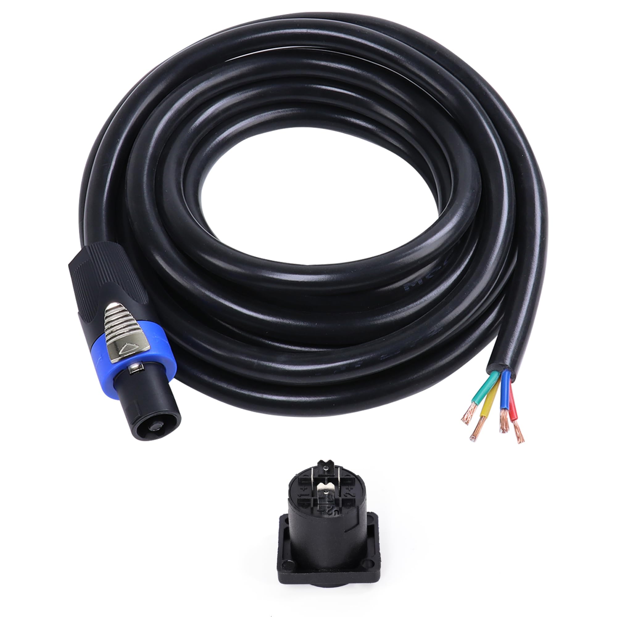 Cavo Speakon a 4 conduttori a filo nudo, calibro 12, cavi SpeakON a estremità aperta, spina maschio Twist Lock NL4FC con presa per montaggio a pannello NL4MP per audio domestico, PA, DJ, palco, 1