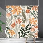 Vintage Abstract Leaves Floral Shower Curtain for Bathroom Set Boho Mid Century 60s 70s 80s Shower Curtain Polyester Fabric Waterproof Retro Botanical Plant Curtain with 12 Hooks 72x72 Inches