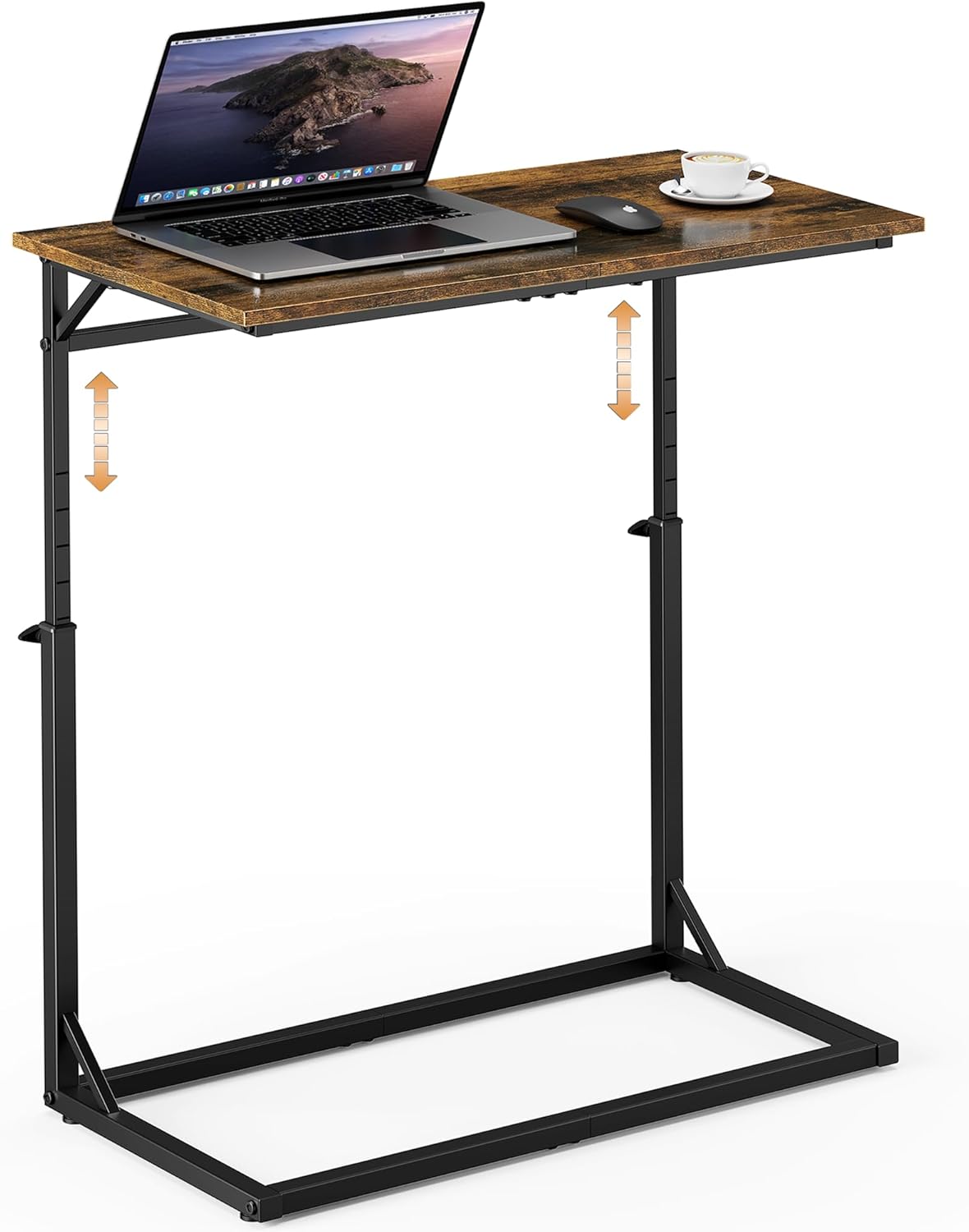 vagusicc c shaped end table, tall side table for couch, c-table end table adjustable height side tables, large surface sofa tables tv tray, slide under couch tables for sofa, living room,bedroom,brown 11.95"d x 23.85"w x 20.85-33.55"h ordinary rustic brown