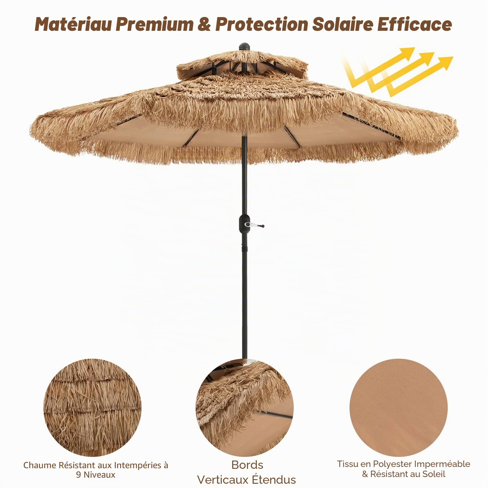 KOMFOTTEU φ265cm Parasol de Jardin Exterieur, Hawaïen, 2,4m de Haut
