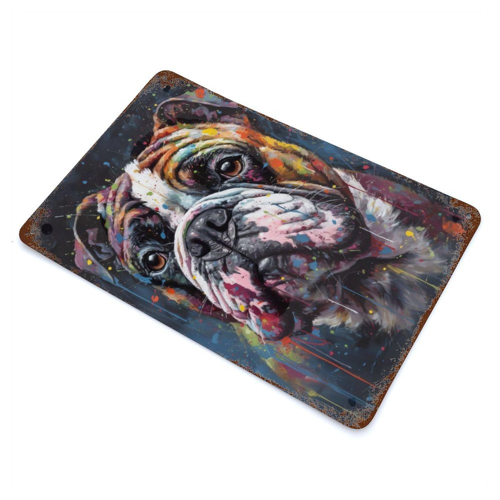 Bulldog Painting Decorative Tin Sign 11.8"x7.9", Shabby Chic Decor for Garage, Pub Or Kitchen