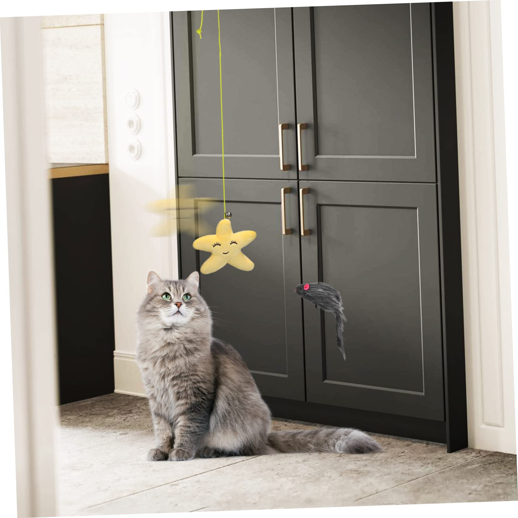 Didiseaon 18piezas Juguetes Colgantes para Gatos con Campana y Cuerda Retráctil Juguetes Interactivos para Mascotas Puertas Diseño De Ratón y Oruga para Gatos Interiores