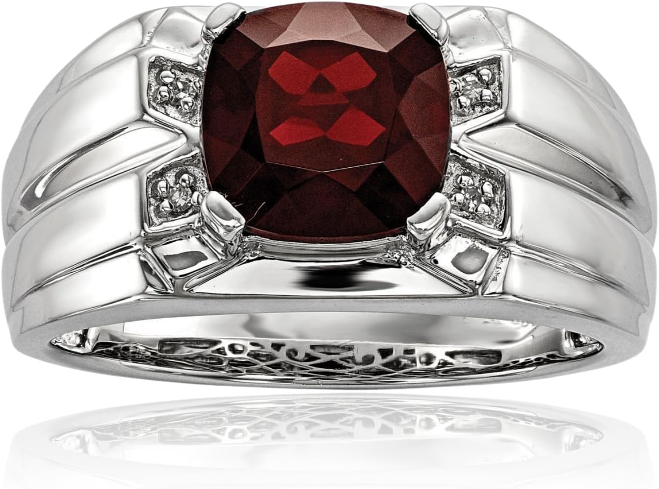 IceCarats 925 Sterling Silver 3.40 carat Red Garnet Diamond Accent Statement Fashion Ring 4mm Band Cushion Cut, Natural, Pave Set