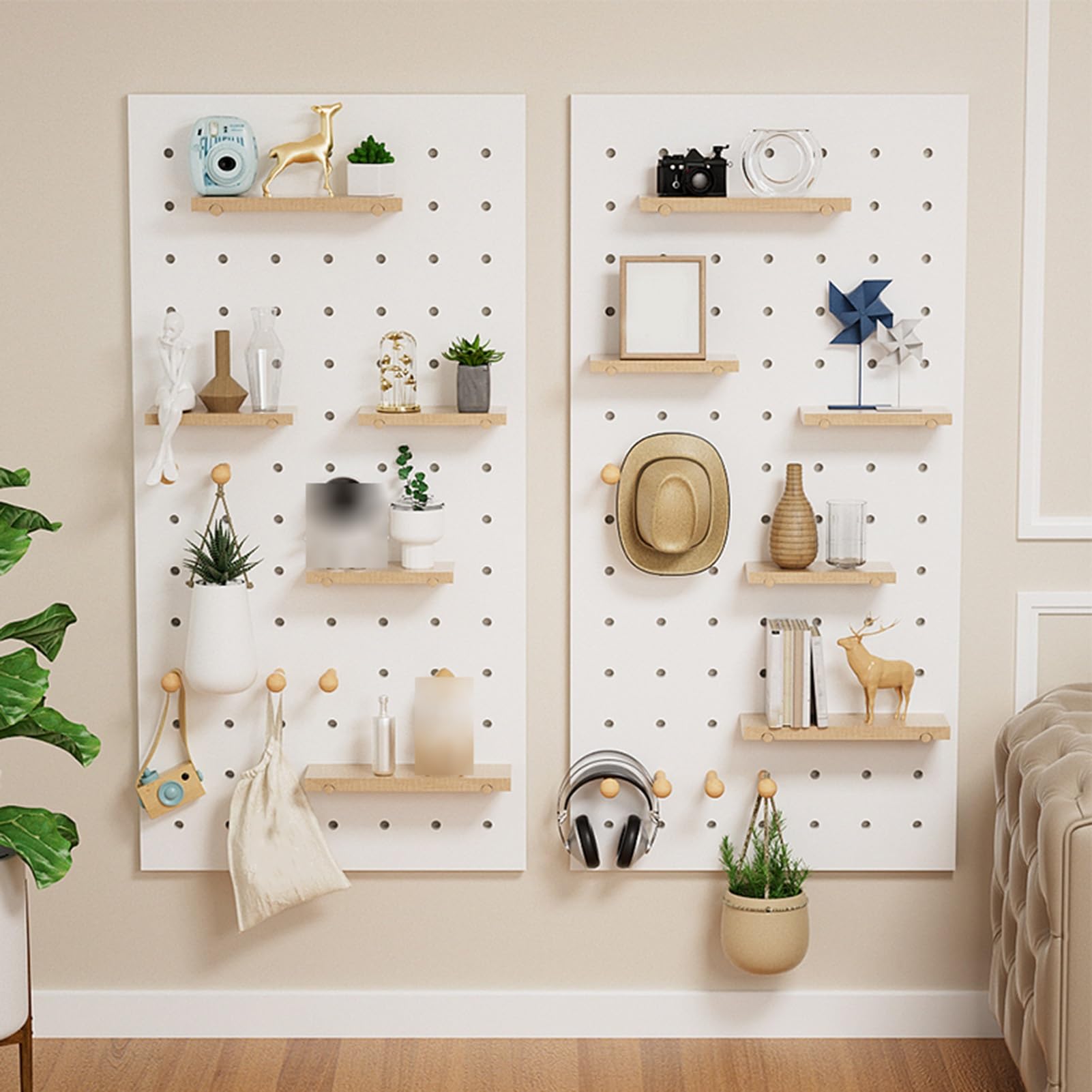 Tablica perforowana Mount Display, tablica perforowana z drewna, modułowy organizer ścienny Peg Board, panele do przechowywania i wyświetlania DIY, pudełka do przechowywania rękodzieła, rega
