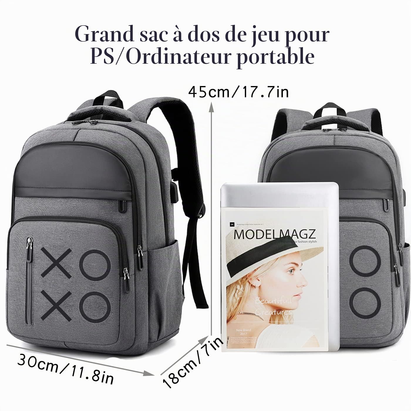 Sac à dos pour console de jeu PS5, sac de transport pour manettes et accessoires de jeu, gris, taille L
