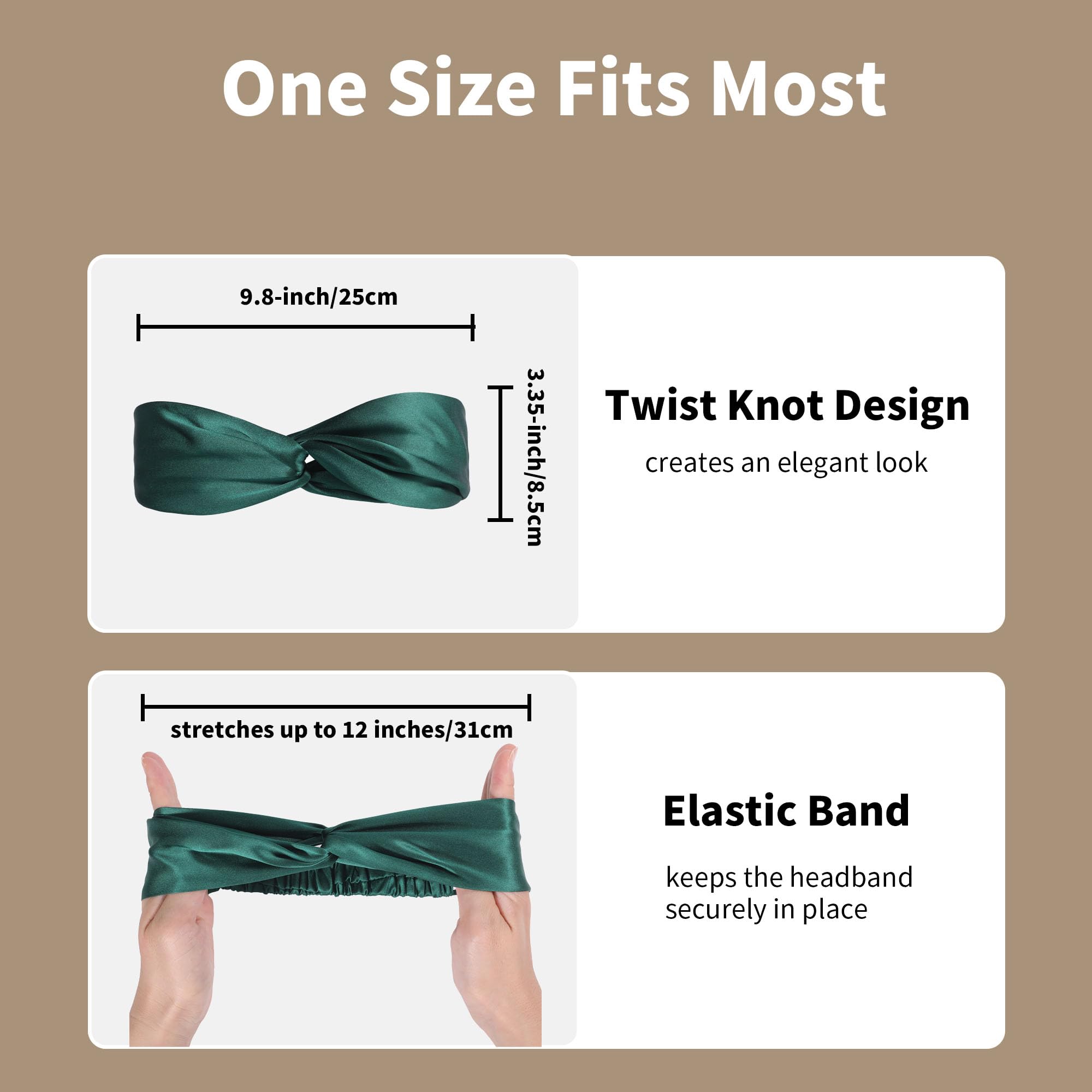 ZLYC Damen Maulbeere Seide Stirnband Twist Stirnbänder(Einfarbig Dunkelgrün),Einheitsgröße