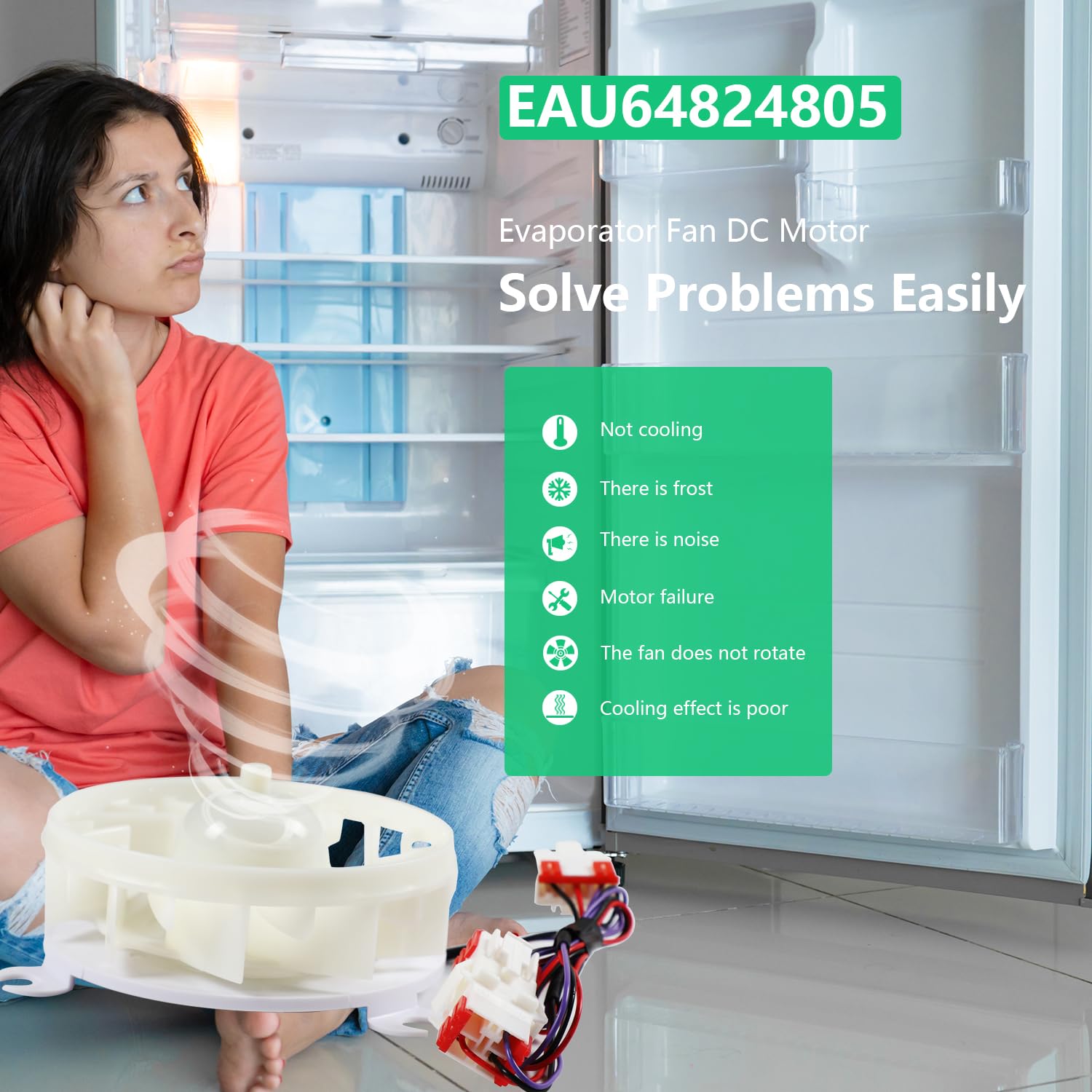 EAU64824805 Kühlschrank-Verdampfer-Lüftermotor für LG Z40E12MS1A0-57K06A | Kühlschrank-/Gefrierschrank-Ventilator-Motor-Zubehör, Ersatz DC12 V, 1 A