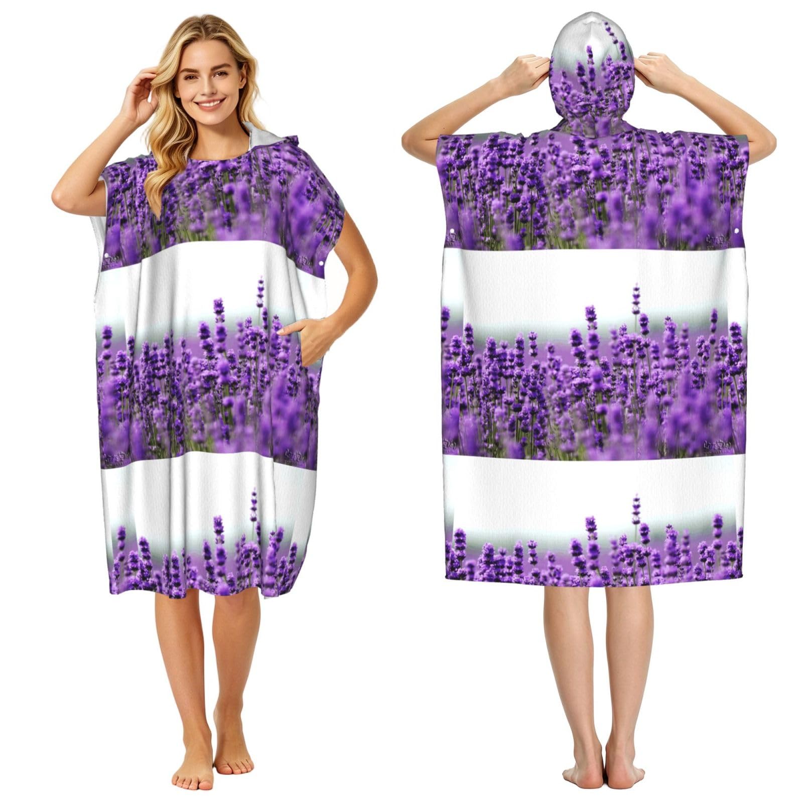 Poadnly Purple Lavender, Adult Hooded Beach Towel 90 x 110 cm,Changing Bath Robe, Surf Poncho Towel For Women Men