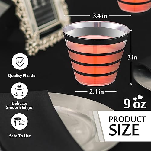 Miniatura 2 de Gejoy 100 vasos de plástico con borde de 9 onzas, vasos de vino desechables transparentes a granel, vasos de plástico duro, elegantes vasos de