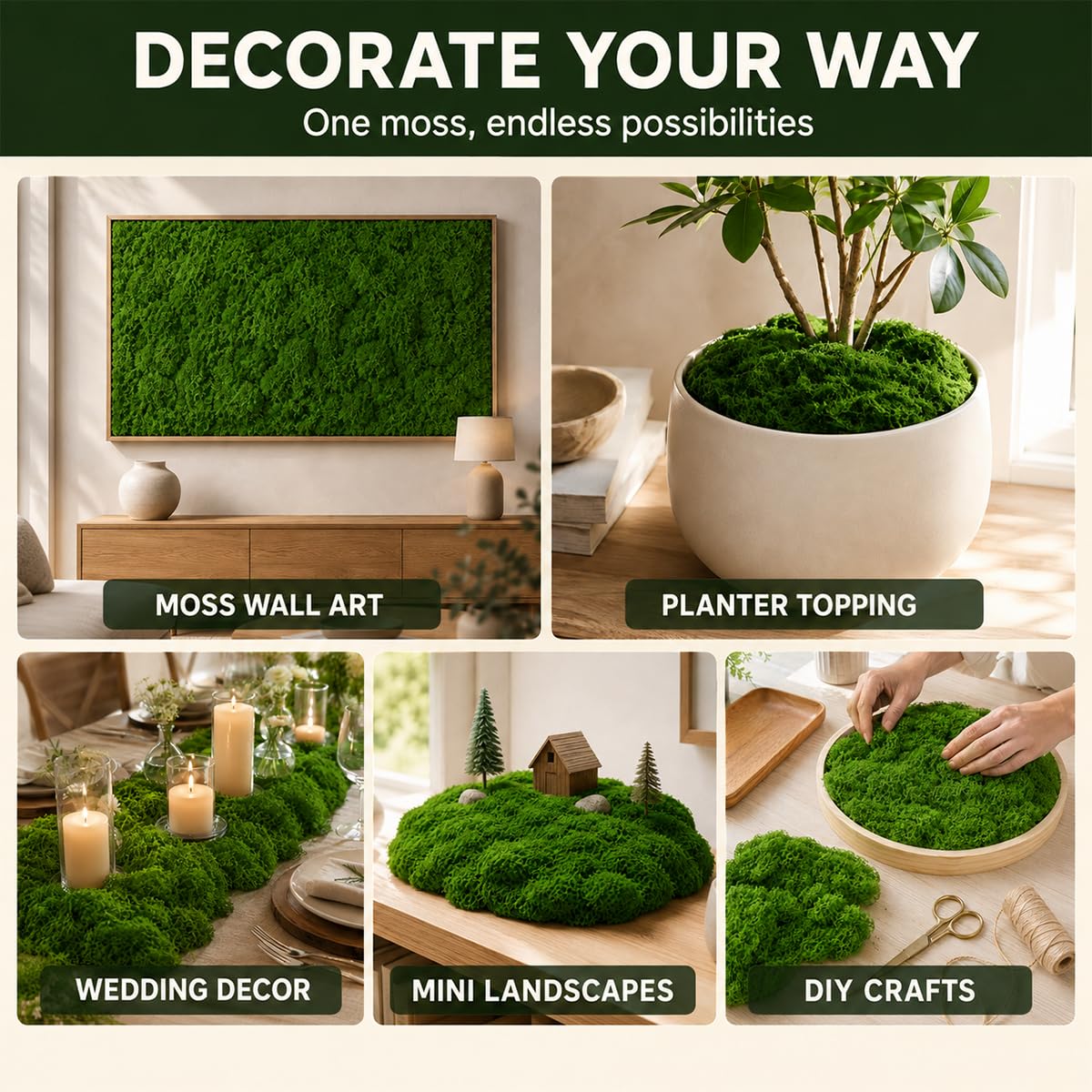Musgo artificial de 3 libras, musgo verde falso para manualidades, plantas en maceta, decoración de jardín de hadas, centros de mesa de bricolaje, decoración de fiesta de boda